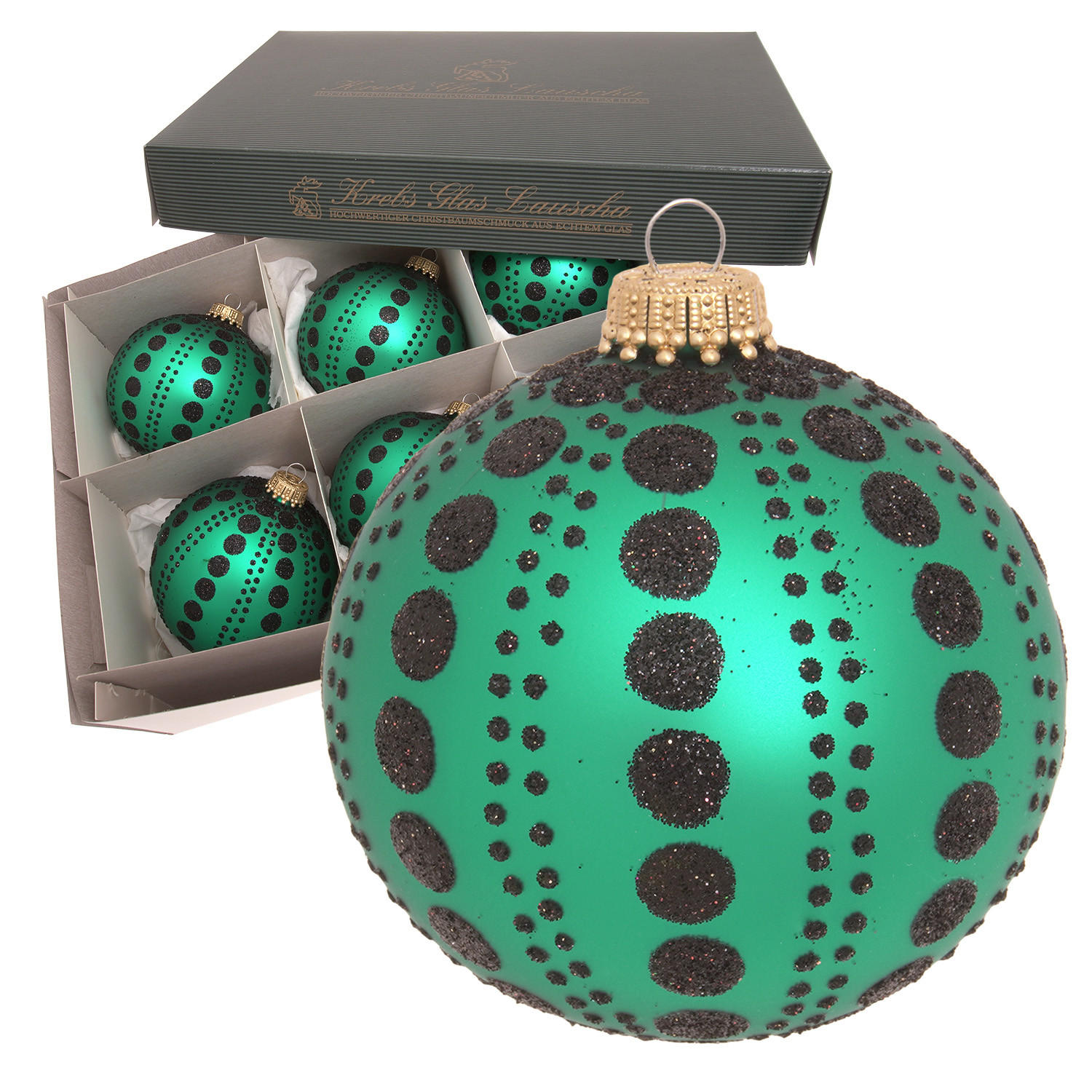 CHRISTBAUMKUGELN Punkte Weihnacht Grün 8cm (Glas / 6 Stk.) - Grün, Glas (8/8/8cm) - Krebs Glas Lauscha