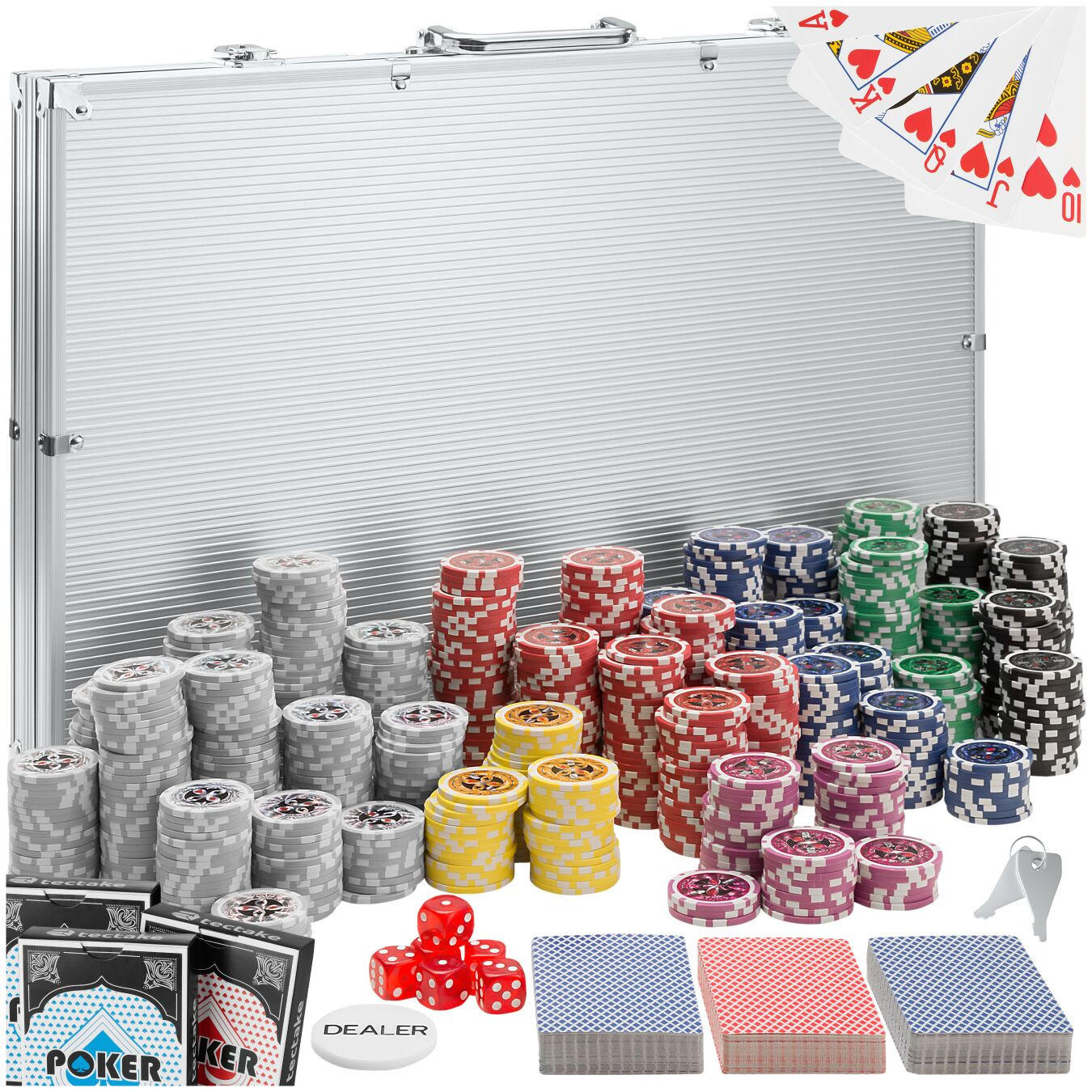 POKERSET ,inklusive verschließbarer Aluminiumkoffer,silber - Silberfarben, Kunststoff (37.5/54cm) - tectake