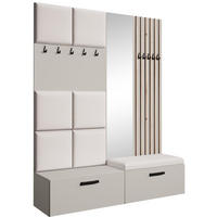 GARDEROBE Margaret I+II 162/203/43 mit gepolsterten Paneelen/Lamellen/Spiegel - Kaschmir/Schwarz, Holzwerkstoff/Kunststoff (162/203/43cm) - Beautysofa