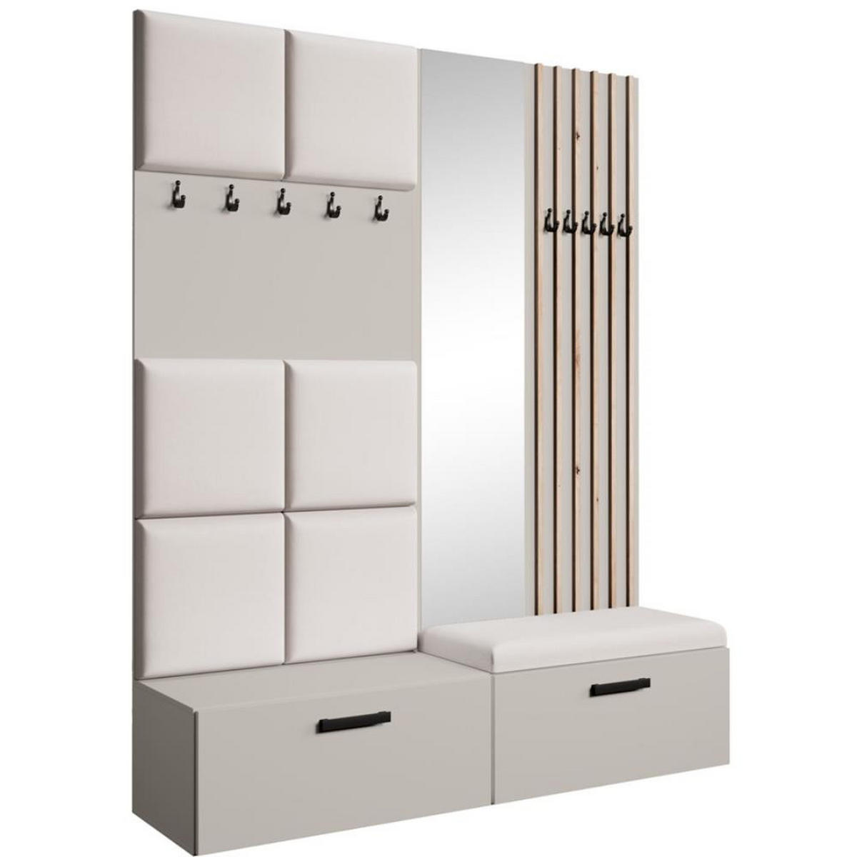 GARDEROBE Margaret I+II 162/203/43 mit gepolsterten Paneelen/Lamellen/Spiegel - Kaschmir/Schwarz, Holzwerkstoff/Kunststoff (162/203/43cm) - Beautysofa