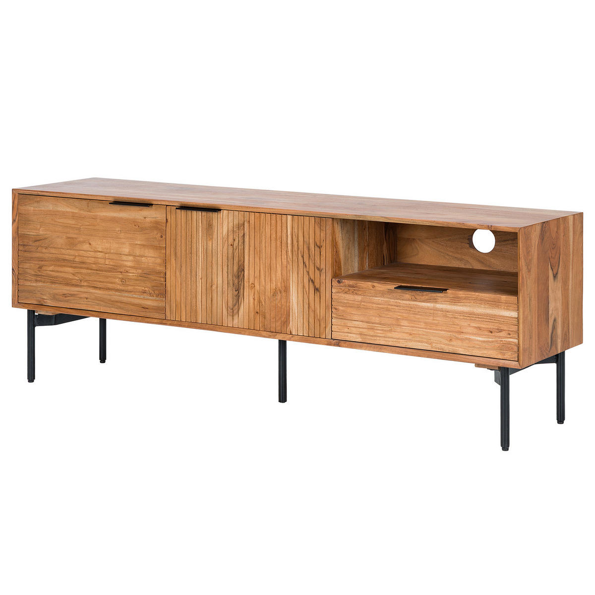 TV-LOWBOARD - Akazie massiv / Schwarz - Schwarz/Akaziefarben, Holz (180/63/42cm) - home24