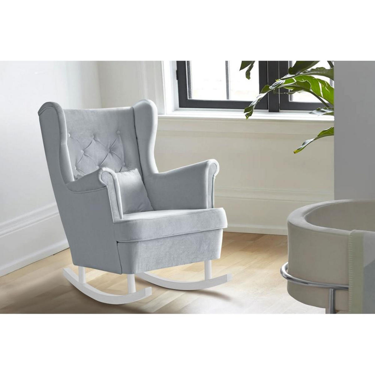 SCHAUKELSTUHL Fabio hellgrau mit Weiß Beinen - Hellgrau/Weiß, Textil (82/103/108cm) - Beautysofa