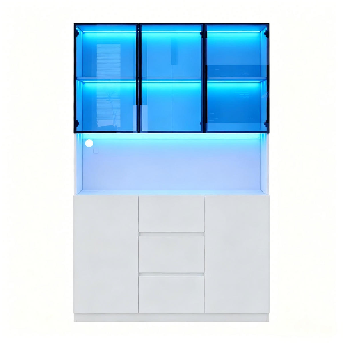 VITRINE LED 200cm 3 Schubladen 2 Türen Weiß - Weiß, Holzwerkstoff (120/200/40cm) - FLIEKS