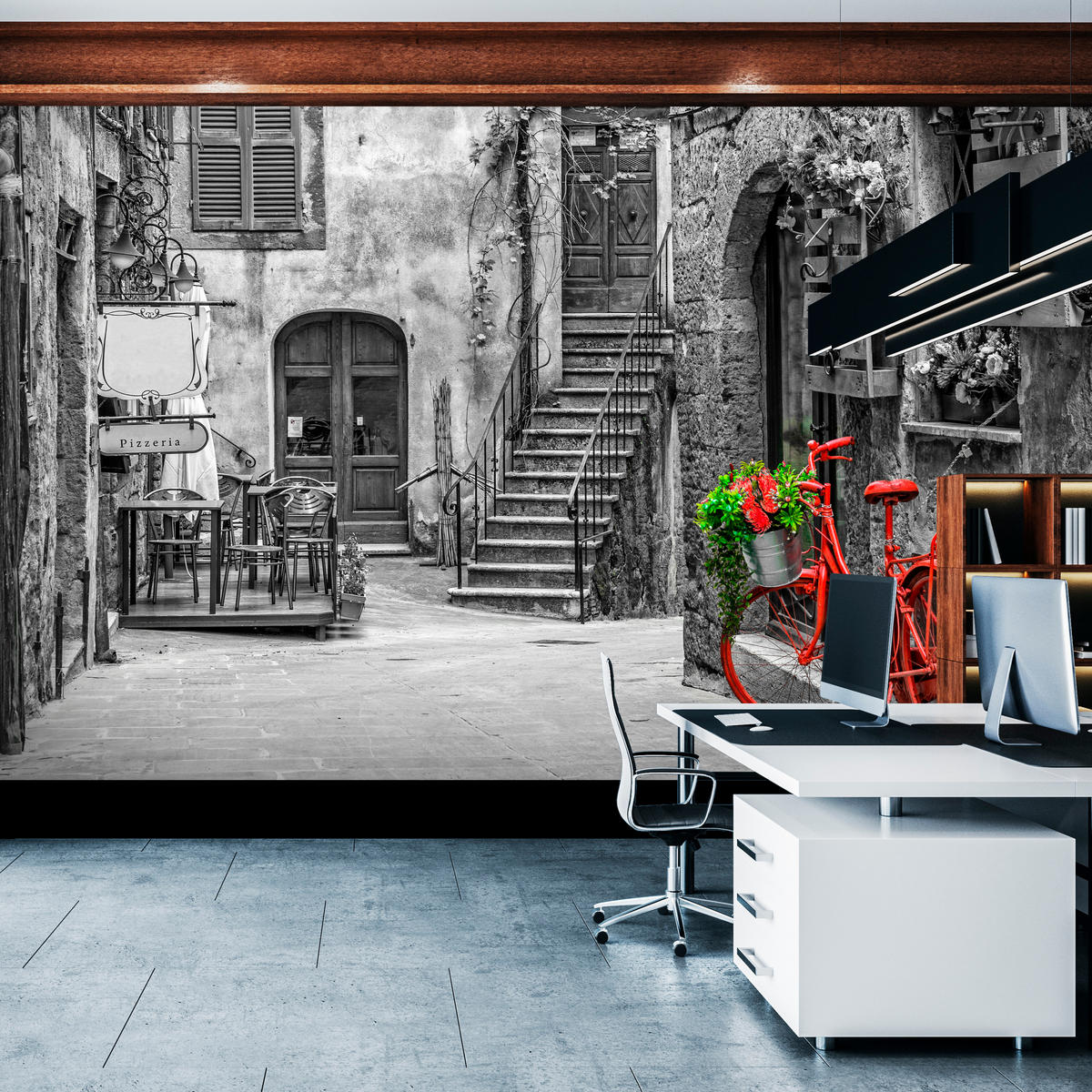 FOTOTAPETE für Wohnzimmer Italienische Gasse Rotes Fahrrad Toskana 150x105 - Rot/Schwarz, Papier (150/105cm) - Muralo