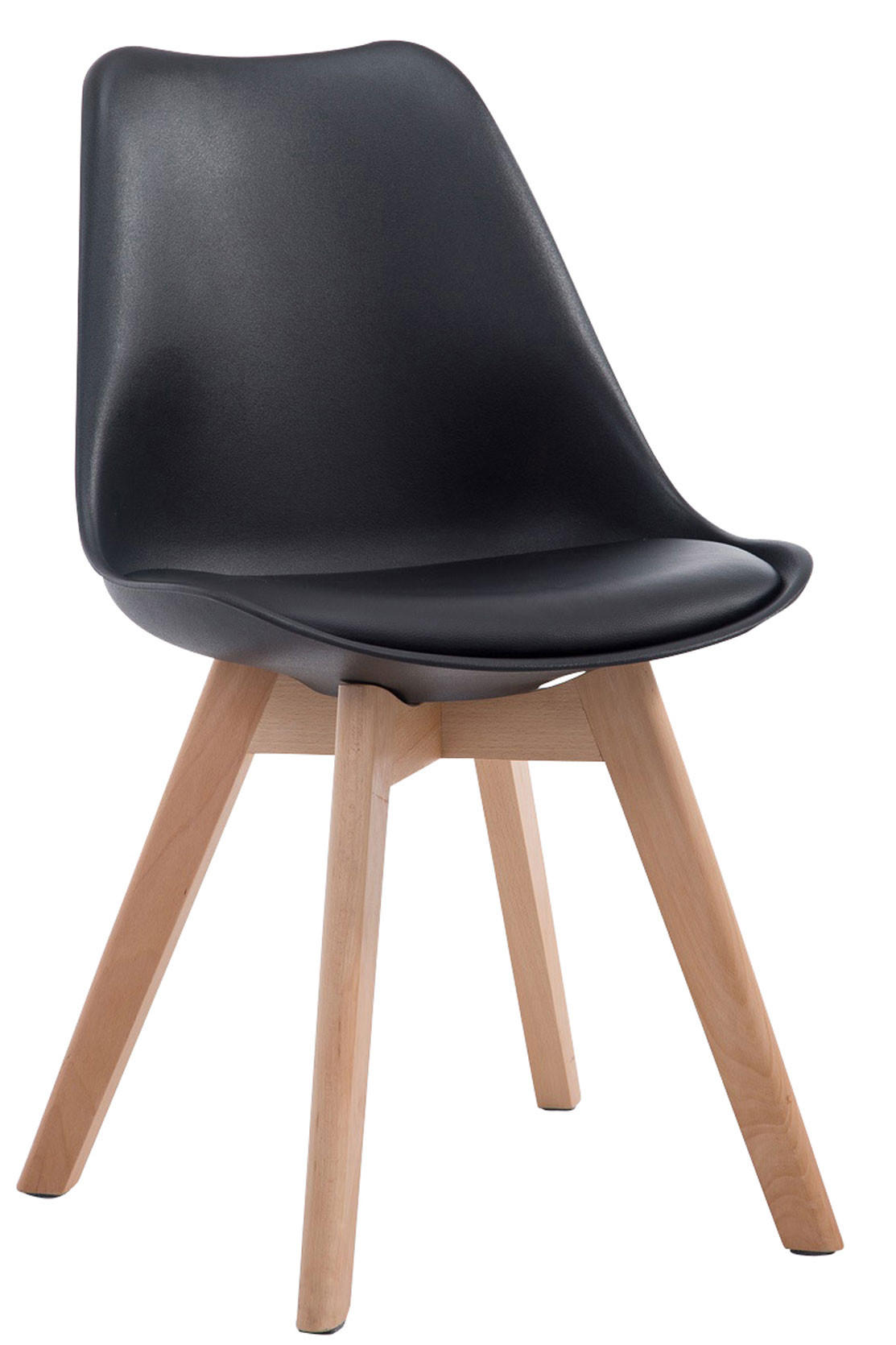 STUHL Lederlook schwarz - Eukalyptusholzfarben/Schwarz, Holz/Textil (48/84/41.5cm) - CLP