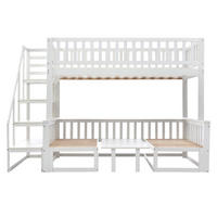 ETAGENBETT 90/200 cm Weiß mit Treppe und verstellbarem Tisch aus Kiefernholz - Weiß, Holzwerkstoff (90/200cm) - OKWISH