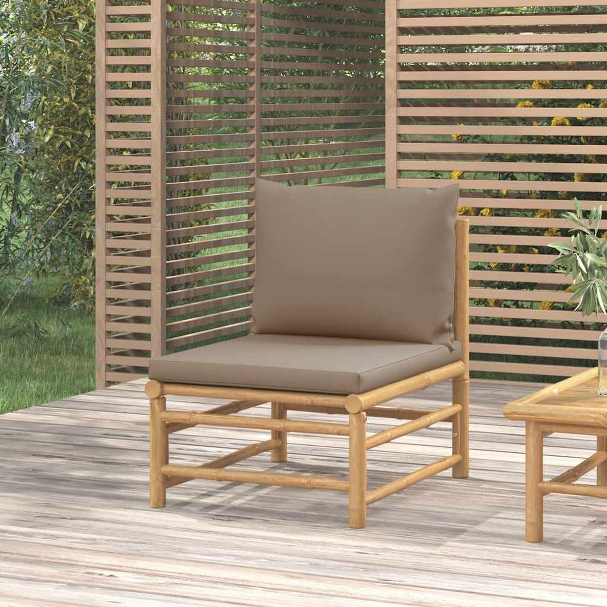 GARTEN-MITTELSOFA Mit Taupe Kissen Bambus - Taupe, Naturmaterialien (69/65/55cm) - vidaXL