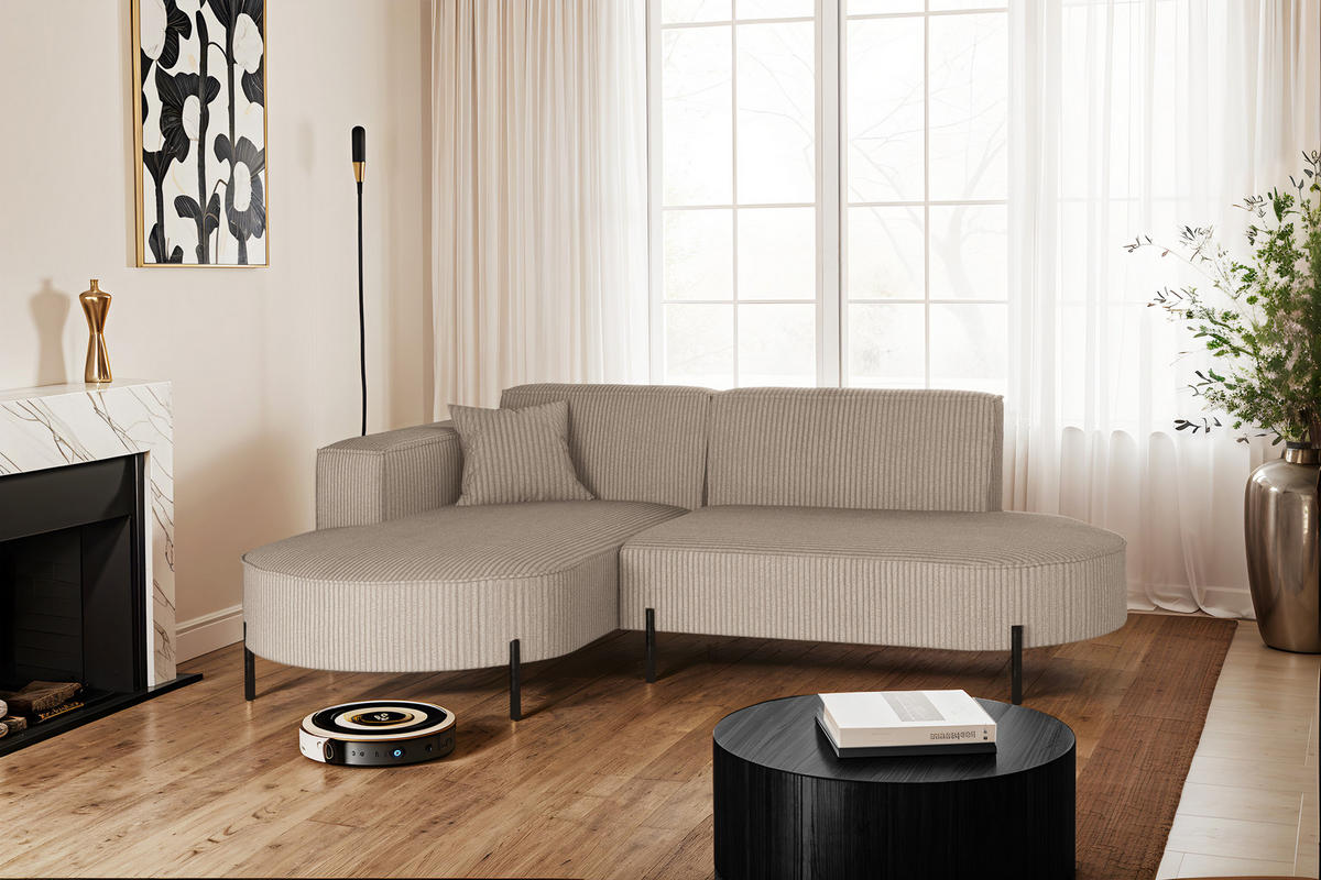 ECKSOFA L-Form Designer Modena Rein stoff Cord Dunkelbeige Links - Beige, Holzwerkstoff (165/236cm) - Kaiser Möbel