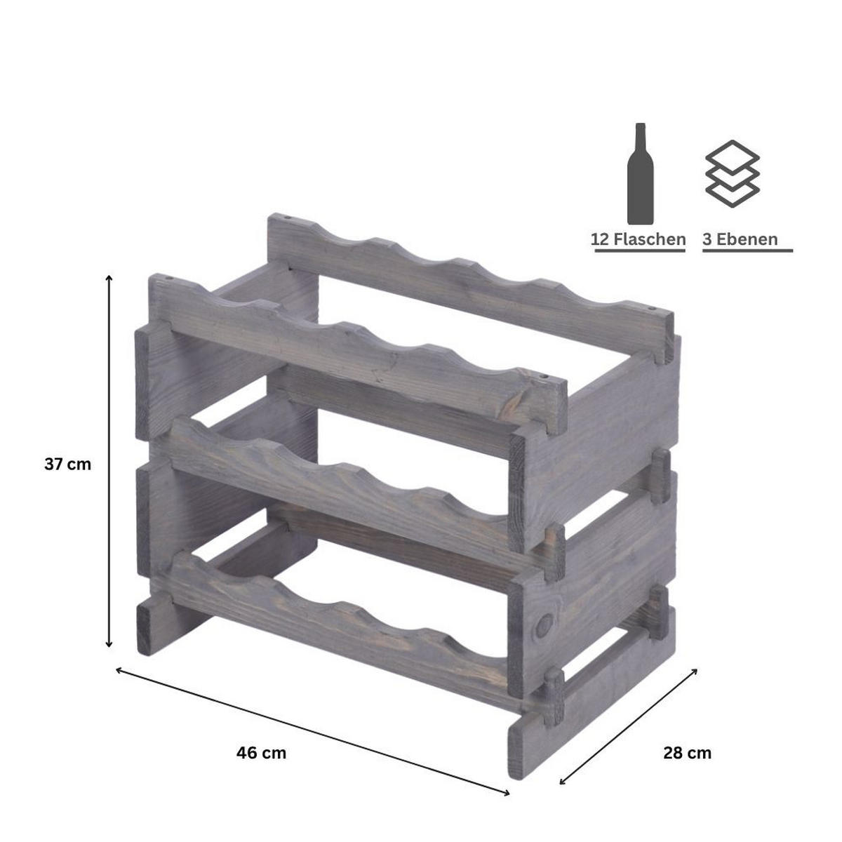 WEINREGAL VINOTECA FLEX PRO HxBxT 37x46x28cm 12 Flaschen auf 3 Ebenen Grau - Grau, Holz (46/37/28cm) - PROREGAL