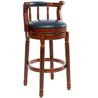 BARHOCKER 1er-Set Blau mit Echtleder und Rückenlehne - Blau, Holz (54.8/96/54.8cm) - PANGIVO