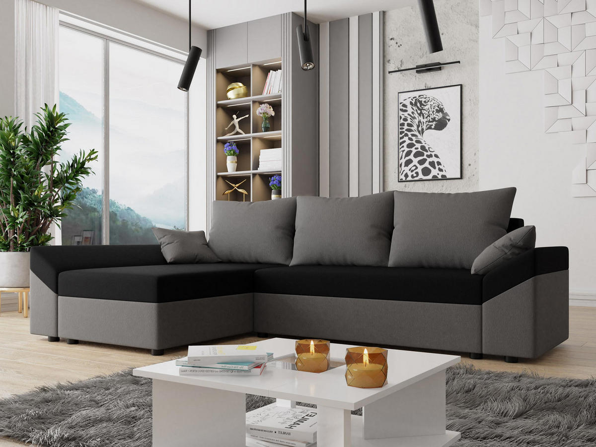 ECKSOFA Dante L - Schwarz/Grau, Holz/Kunststoff (240/140cm) - MIRJAN24