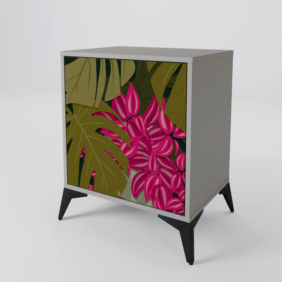 SIDEBOARD TROPICAL BEAUTY, Grau, 57,5x42x57,5 cm, Ohne Füße - Multicolor/Grau, Holzwerkstoff (57.5/57.5/42cm) - SpaceRebels