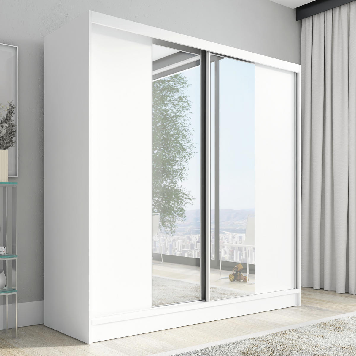 SCHWEBETÜRENSCHRANK 200 CM DUO Farbe: Weiß - Weiß, Holzwerkstoff (200/215/60cm) - A&J MöbelLand