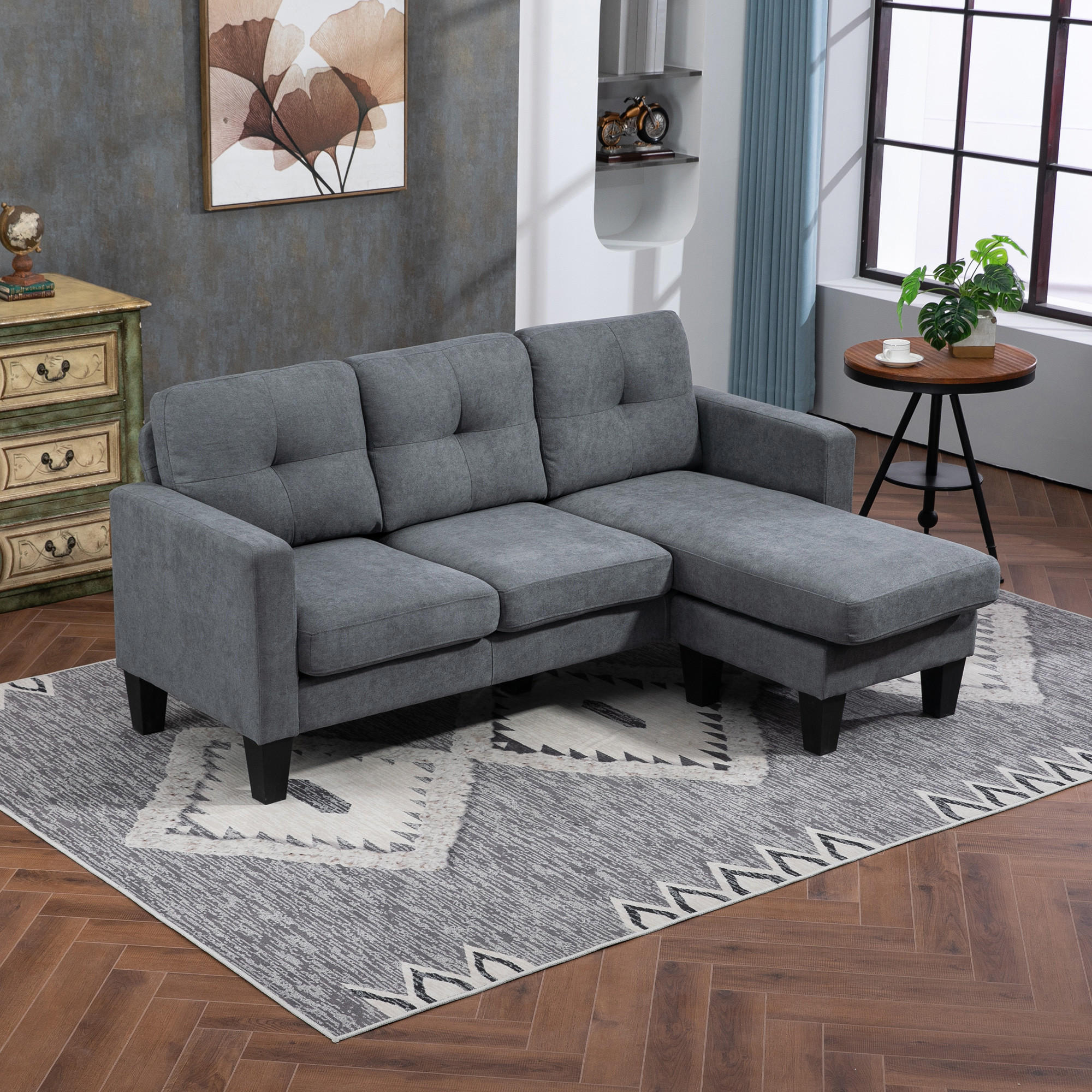 ECKSOFA Couch mit Umkehrbar Chaiselongue Sofa L Form mit Leinenoptik Dunkelgrau - Dunkelgrau, Kunststoff (130/186cm) - HOMCOM