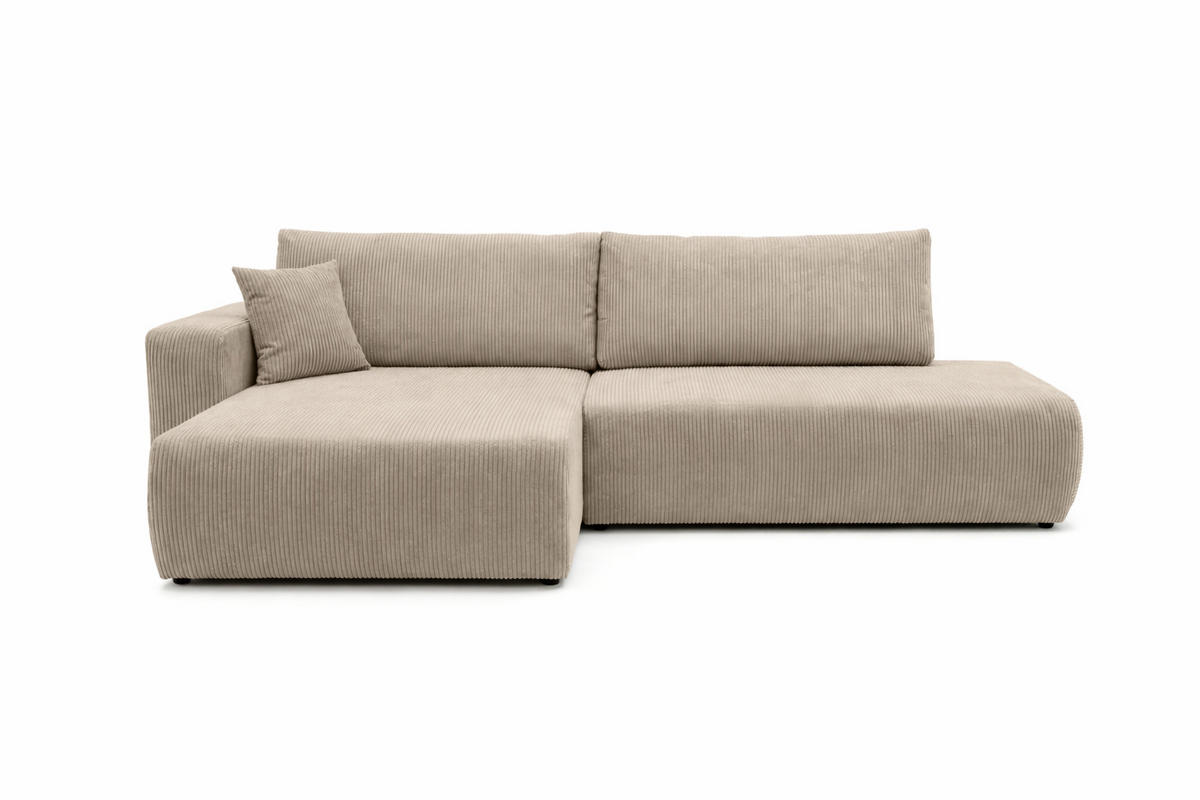 ECKSOFA Mit Schlaffunktion Und Bettkasten, Cordstoff Poso, Dunkelbeige, Links, OPEN XL - Beige, Holz (262/145cm) - Kaiser Möbel