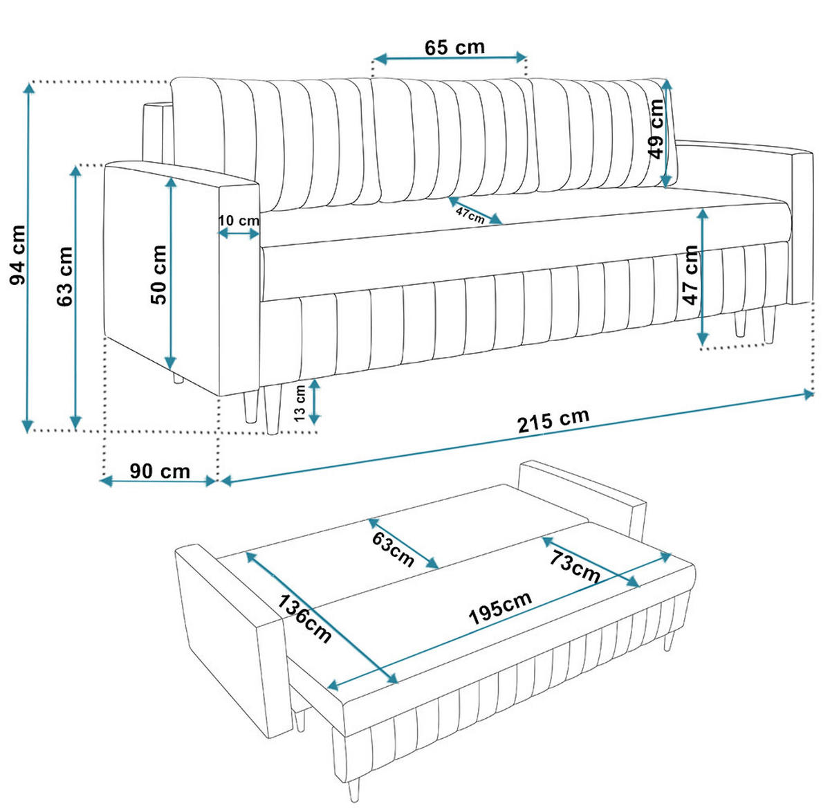 SCHLAFSOFA 215 cm Scandi, 3-seater, Bettkasten, Beine, Hellgrau - Hellgrau, Holz (215/94/90cm) - Emporius