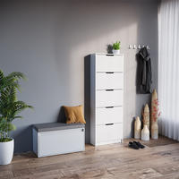 SCHUHKIPPER Luca Weiß 2 Teile, mit Sitzbank - Weiß, Holzwerkstoff (59/169/22cm) - Vicco