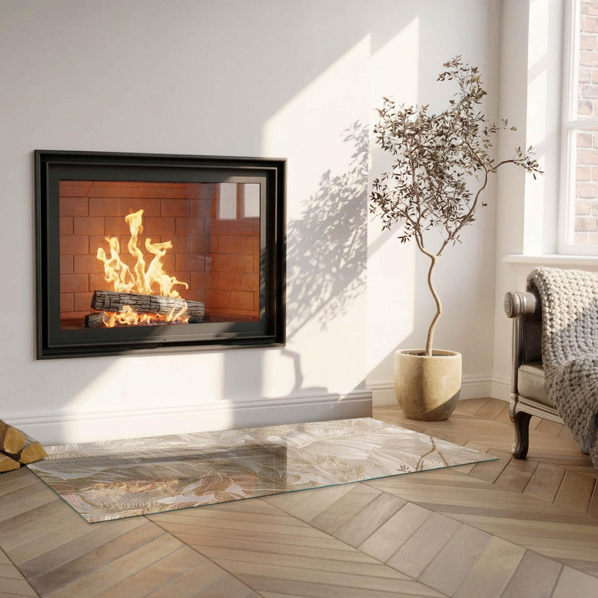 GLASPLATTE für Kamin 125x50 cm - Beige, Glas (125/50/0.4cm) - TULUP