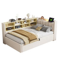POLSTERBETT 90/200 cm in Beige Samt mit Bettkasten, LED, USB, Type-C und Ablagen - Beige, Holzwerkstoff/Textil (90/200cm) - WISHDOR