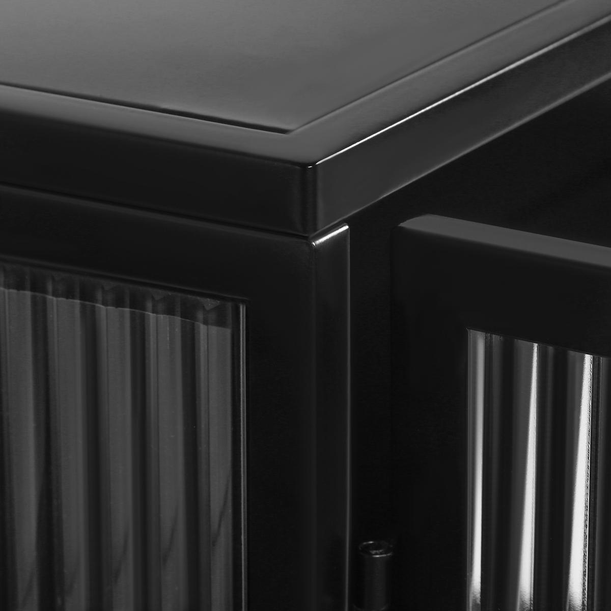 KÜCHENOBERSCHRANK 70x23x60 cm Schwarz aus Eisen & gehärtetem Glas mit 2 Türen & 3 Ablagen - Schwarz, Glas (70/60/23cm) - Modfu