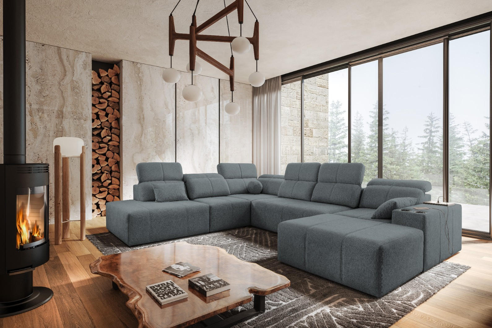 ECKSOFA Multifunktional Mindy X Stoff Verita Dunkelgrau Rechts - Dunkelgrau, Holz (359/300cm) - Kaiser Möbel