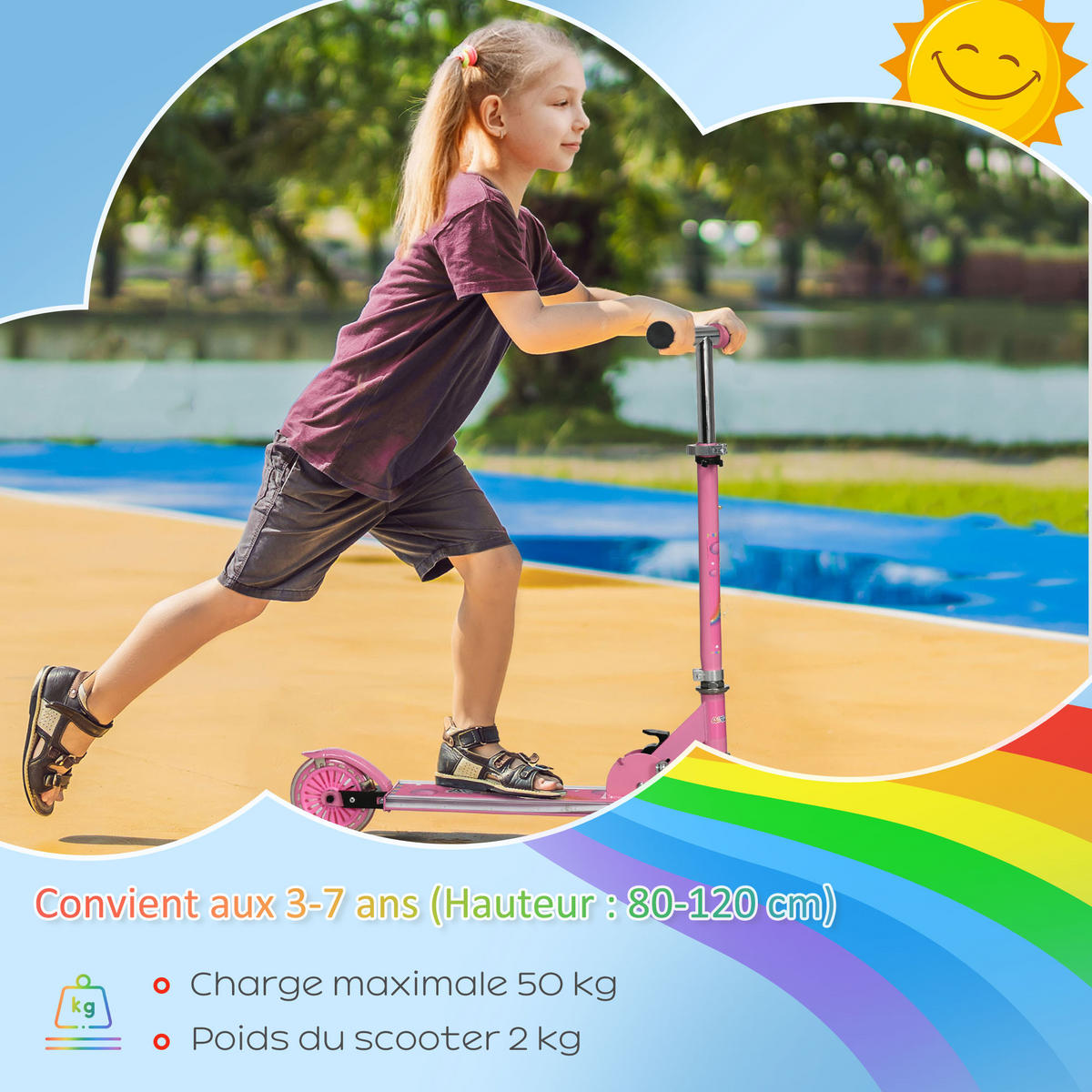 KINDERSCOOTER DE-16943 klappbar mit LED-Rädern & Musik Rosa - Pink, Metall (67/32/78cm) - ComfortXL