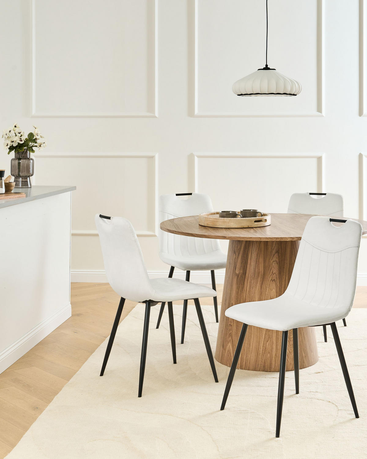 ESSZIMMERSTUHL 4er-Set Cremeweiß Argyle - Schwarz/Weiß, Textil (45/86/55cm) - Beliani