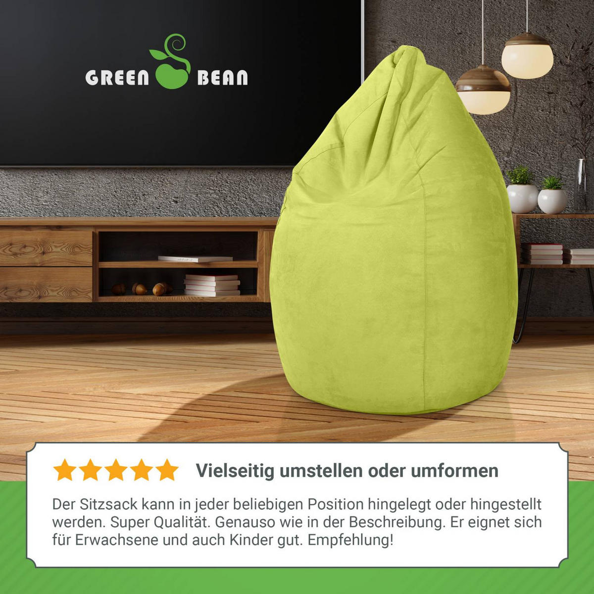 SITZSACK "Drop" 60x60x90cm - 220L - Grün, Textil (60/90/60cm) - Green Bean