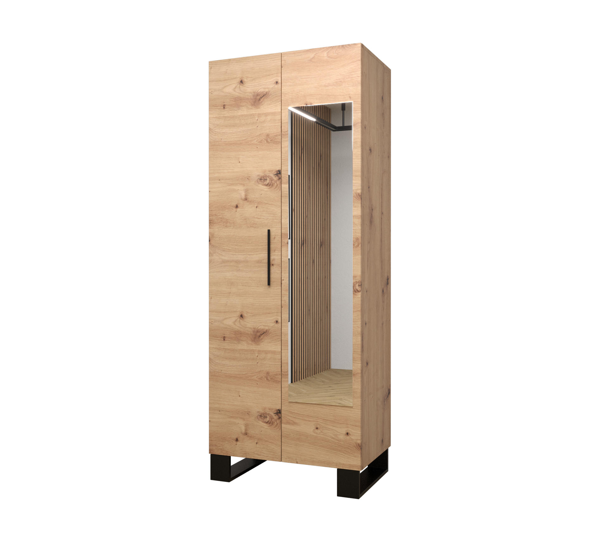 GARDEROBENSCHRANK 196/74/45,6 2-türig - Schwarz/Eiche Artisan, Holz/Kunststoff (74/196/45.6cm) - Abiks Möbel