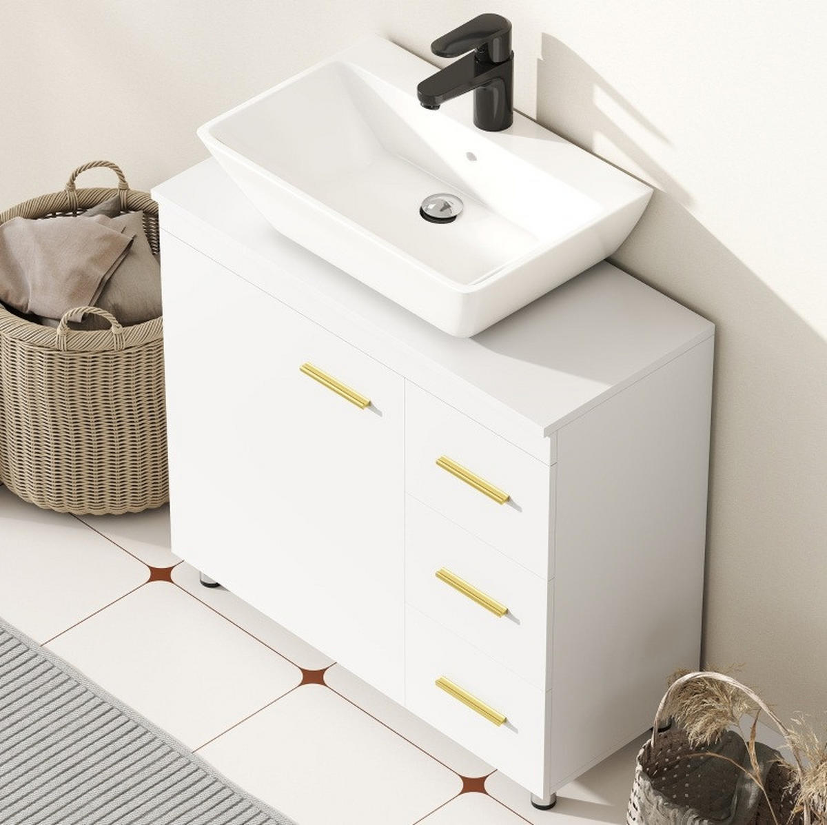 WASCHTISCHKOMBI 70/65/30 cm Weiß aus MDF und Spanplatte mit Soft-Close-Scharnieren - Weiß, Holzwerkstoff (70/65/30cm) - OKMYHOME