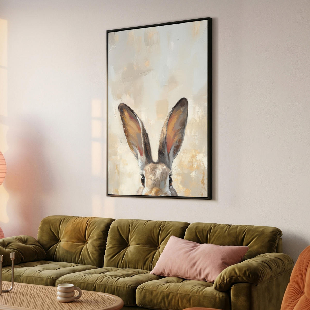 LEINWAND Bilder mit Rahmen - Hase - Ohren - Braun - 80x120 - Beige, Textil (80/120cm) - MuchoWow