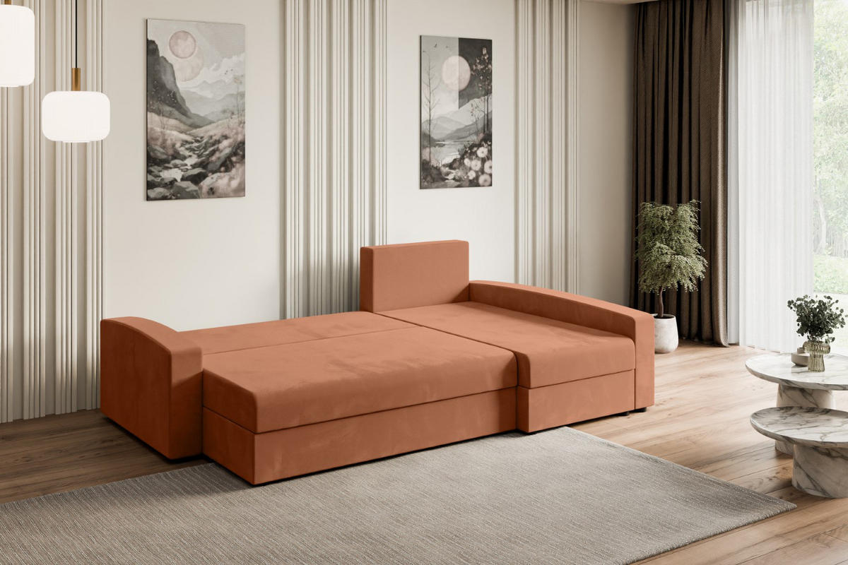 ECKSOFA mit Schlaffunktion und Bettkasten ALESIA-L 231x140x90 cm Koralle Velours - Koralle/Silberfarben, Holzwerkstoff/Kunststoff (231/140cm) - ALTDECOR