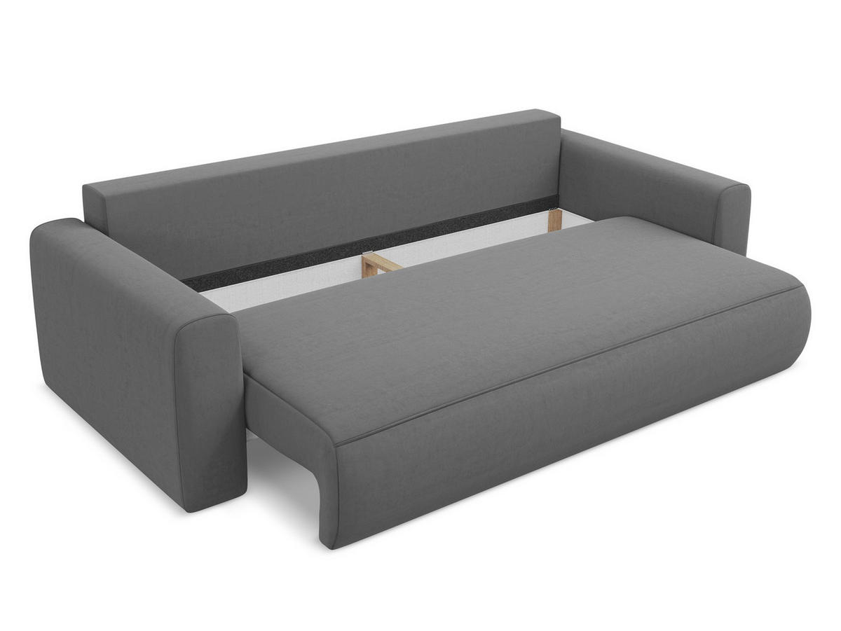 3-SITZER SOFA mit Schlaffunktion Samt Stoff Grau - Schwarz/Grau, Kunststoff/Textil (238/82/105cm) - Makamii