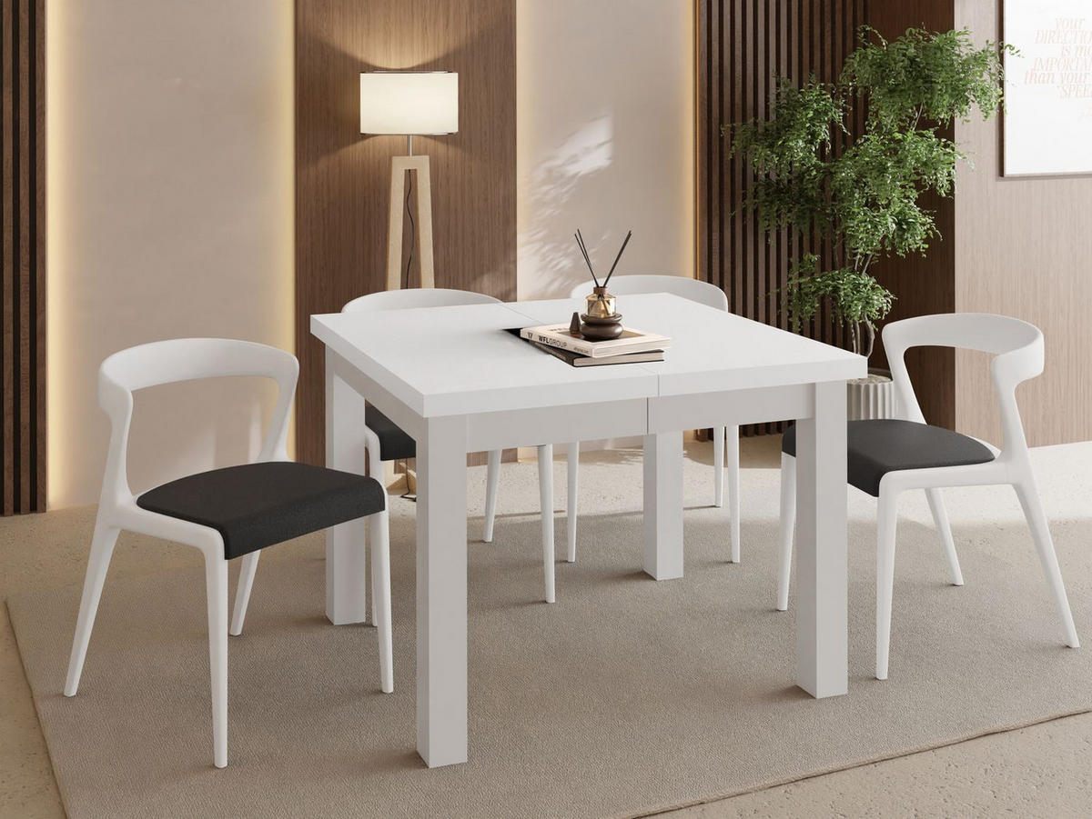 ESSTISCH Toren Weiß ausziehbar verlängerbar quadratisch, Weiß 100-300/100/76.5 cm - Weiß, Holz/Holzwerkstoff (100/100/77cm) - WFL GROUP