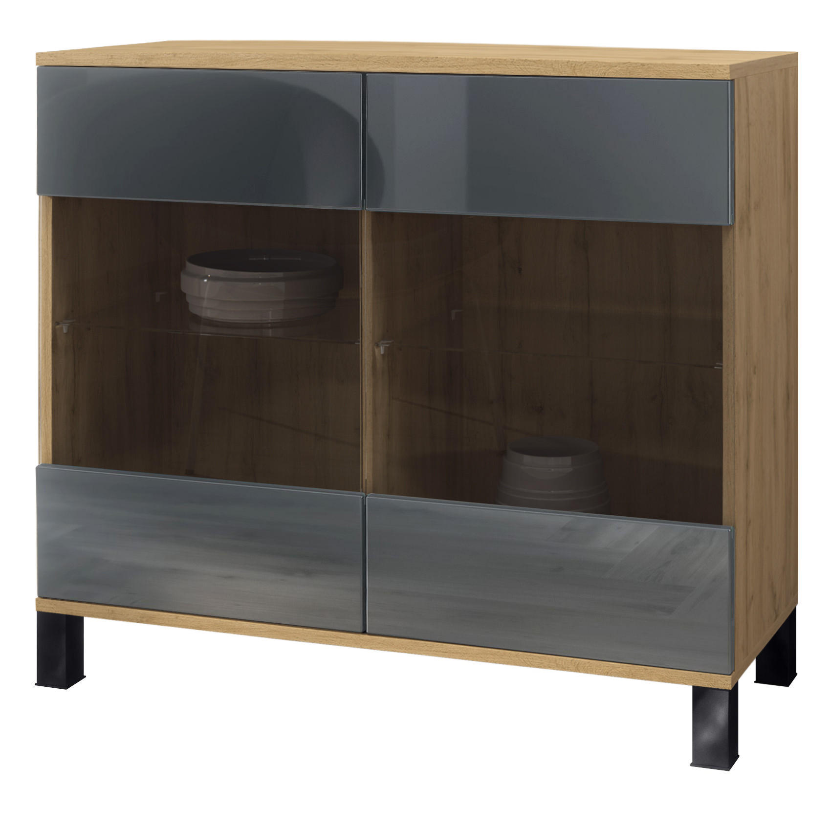 KOMMODE Bari Grau Hochglanz - Grau, Holzwerkstoff (92.5/84.5/35cm) - Vladon