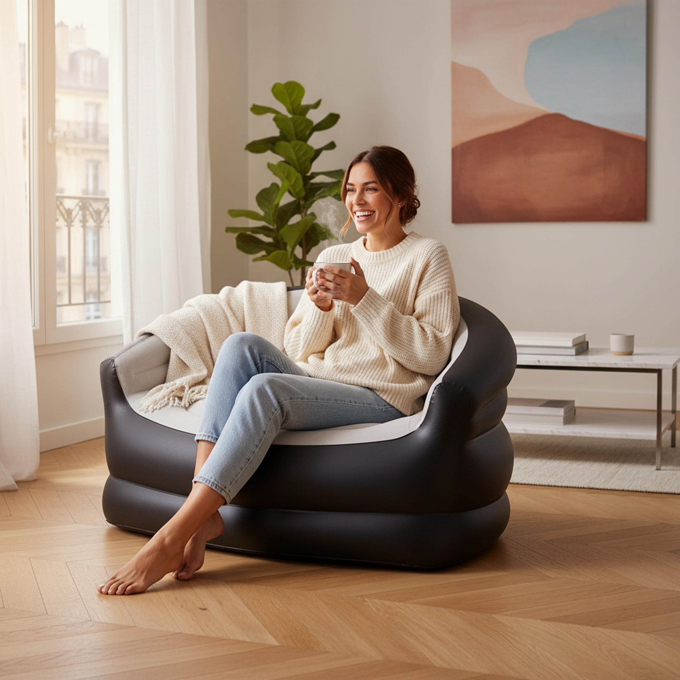 LUFTSOFA aufblasbares Sofa 138 x 87 x 71 cm grau-schwarz ohne Pumpe - Schwarz/Grau, Kunststoff (87/71/138cm) - Avenli