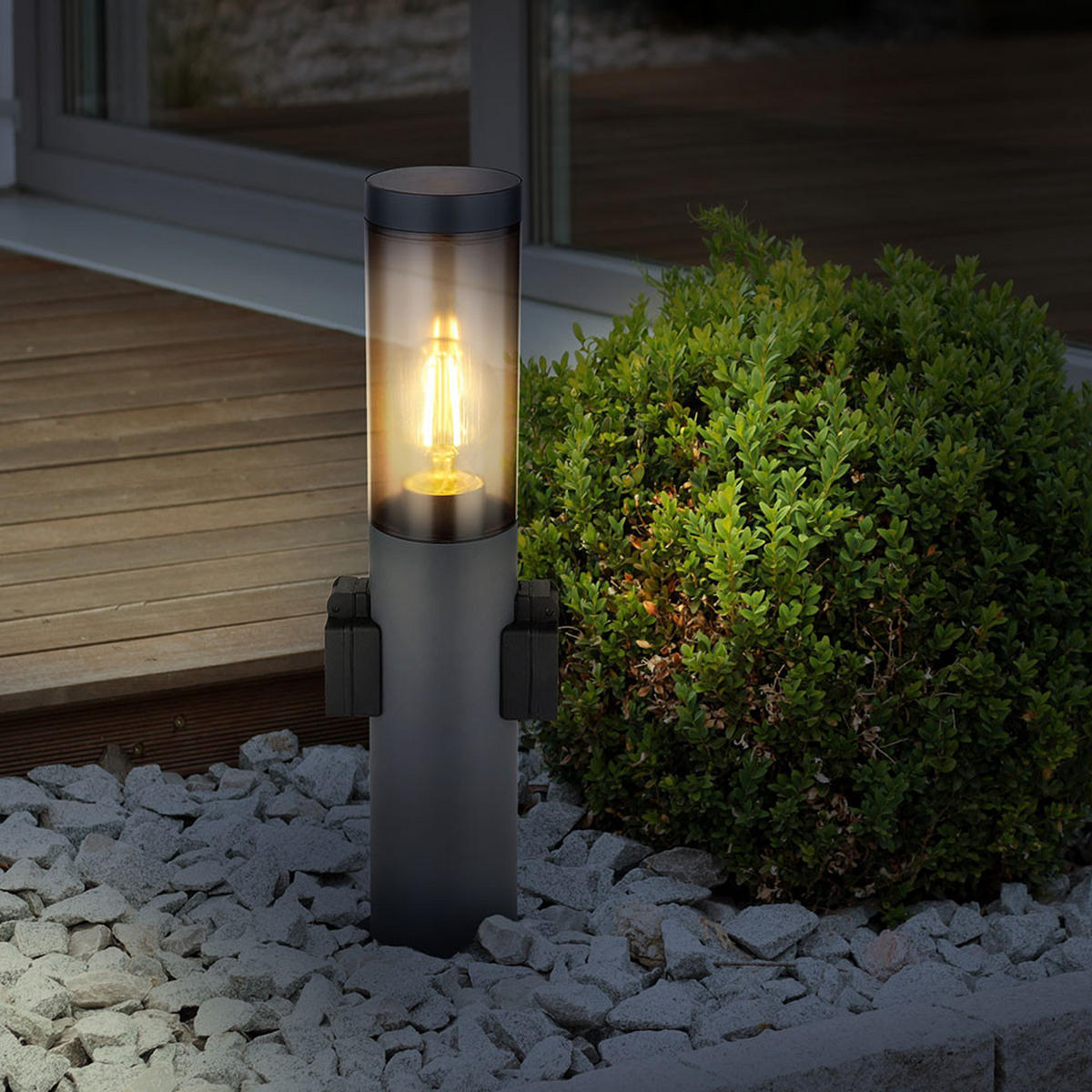 LED SOCKELLEUCHTE Edelstahl Anthrazit - Anthrazit, Metall (7.6/7.6/45cm) - Globo Lighting