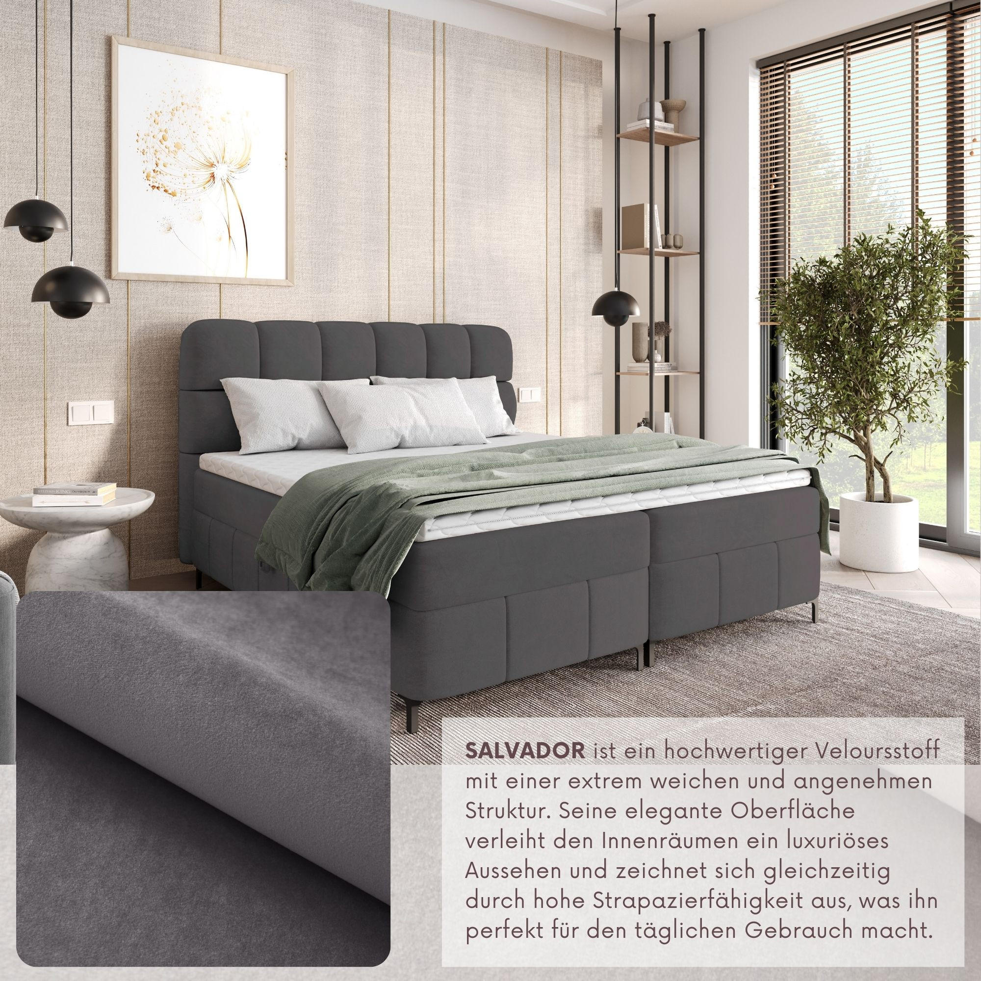 BOXBETT Cynthia 120x200 dunkelgrau H3 - Dunkelgrau, Textil (120/200cm) - AN-Moebel 4u