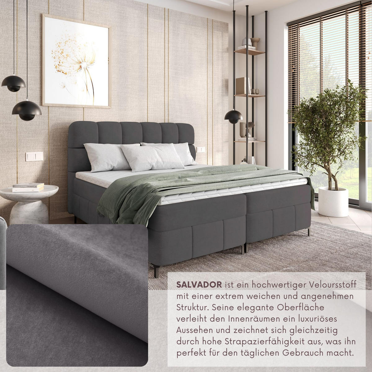 BOXBETT Cynthia 200x200 dunkelgrau H3 - Dunkelgrau, Textil (200/200cm) - AN-Moebel 4u