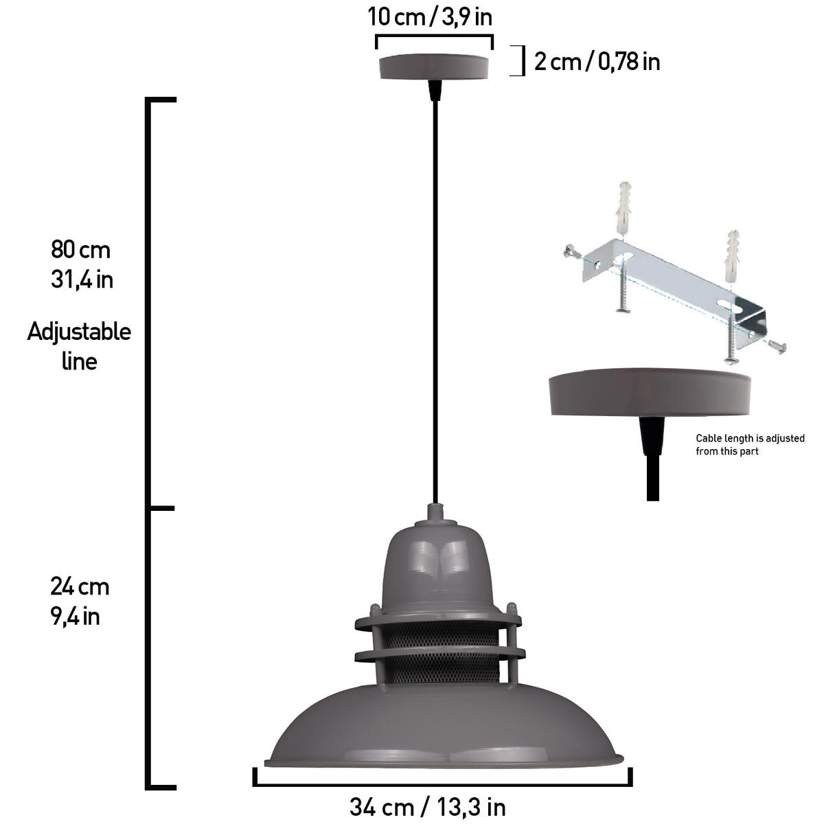 PENDELLEUCHTE Torch - Dunkelgrau, Metall (34/34/24cm) - Bamyum