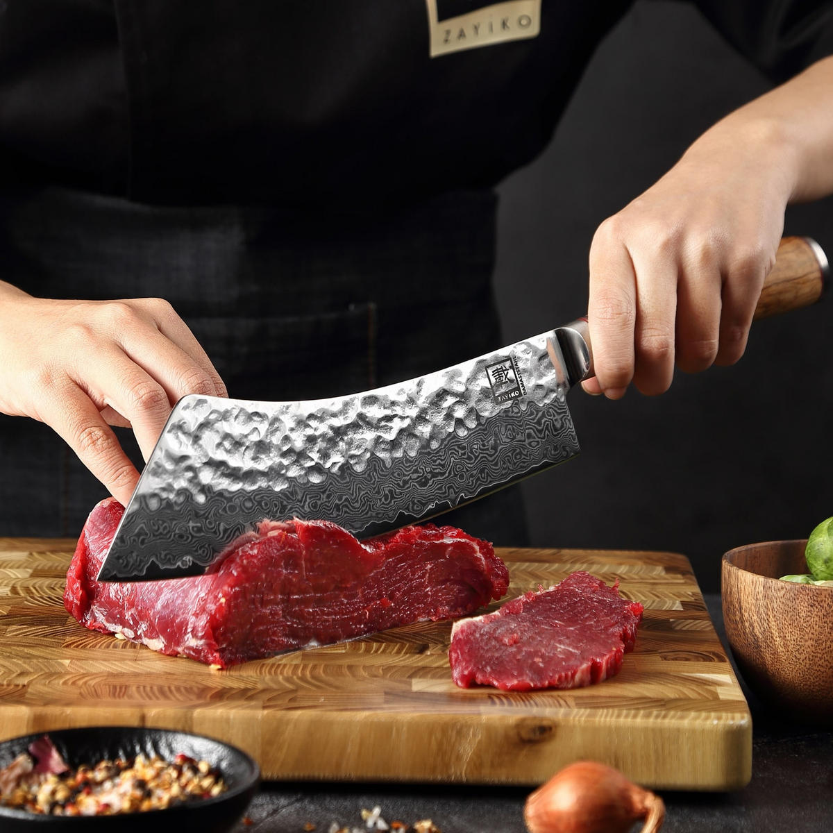 BLOCKMESSER 22,5 cm - Braun, Holz/Metall (37cm) - Zayiko