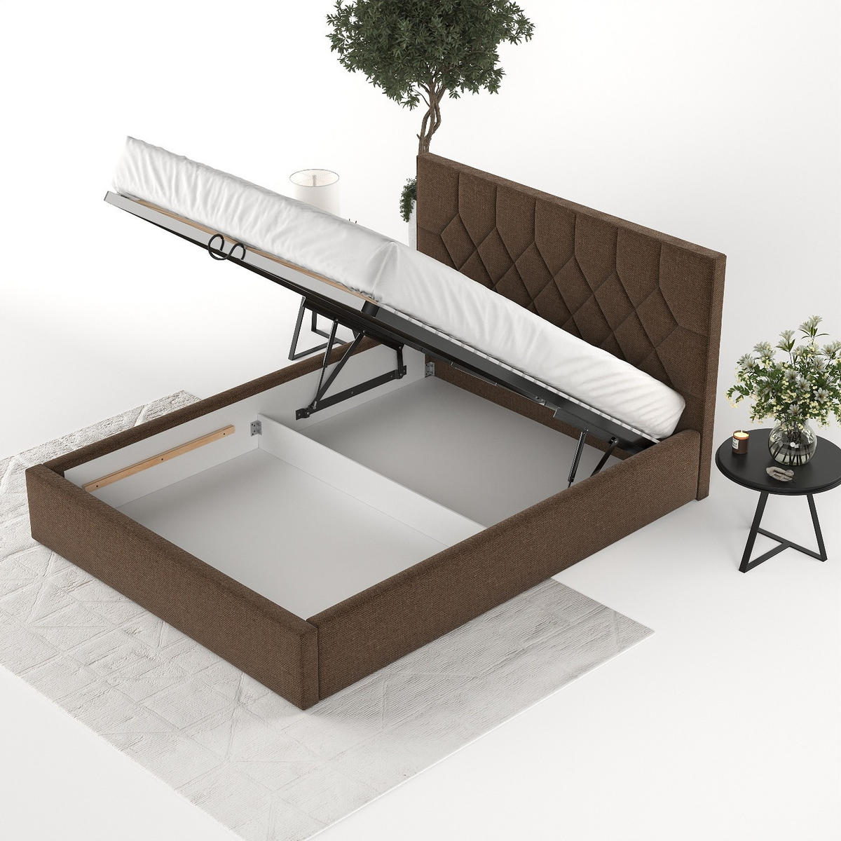 POLSTERBETT Brisa 160/200 cm Braun im Inari Stoff - Schwarz/Naturfarben, Holz/Holzwerkstoff (160/200cm) - AltaBeds