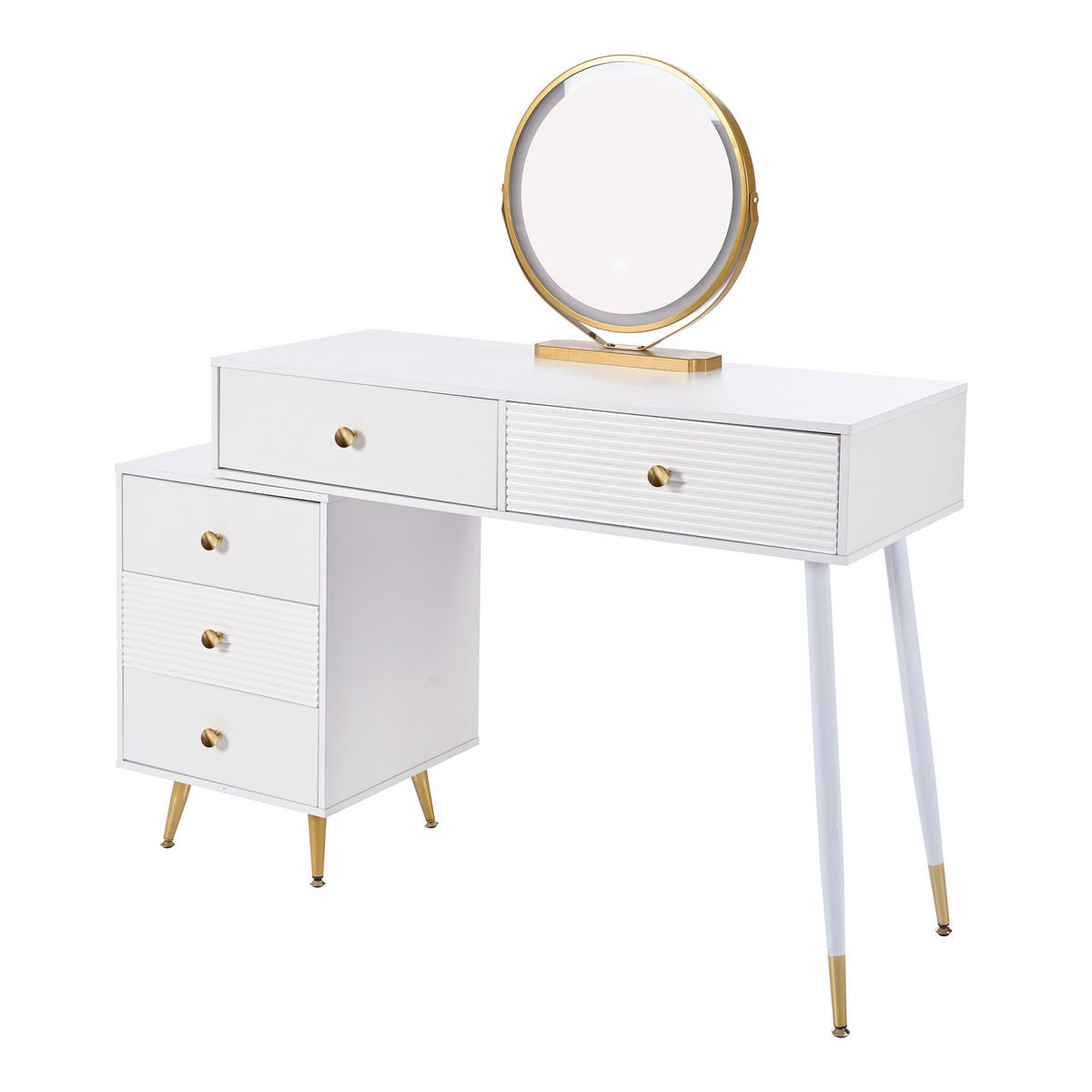SCHMINKTISCH 100/40/78 cm Weiß mit LED-Beleuchtung und Smart-Touch-Spiegel - Weiß, Holzwerkstoff (40/78.5/100cm) - OKWISH