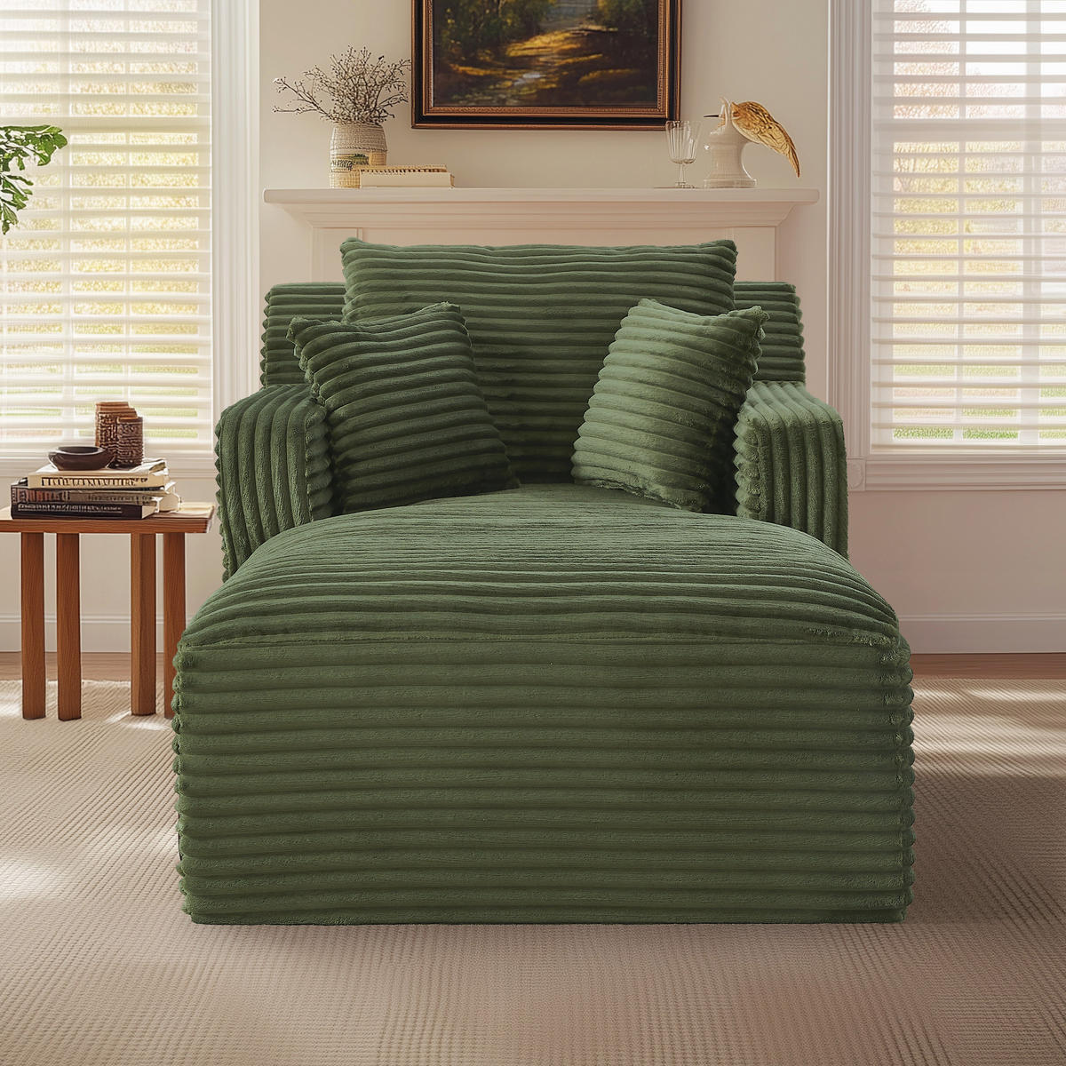 RELAXSESSEL aus Cord Modulare Chaiselongue & ohne Montage - Grün, Textil (32.99/127/32.99cm) - Urban Meuble