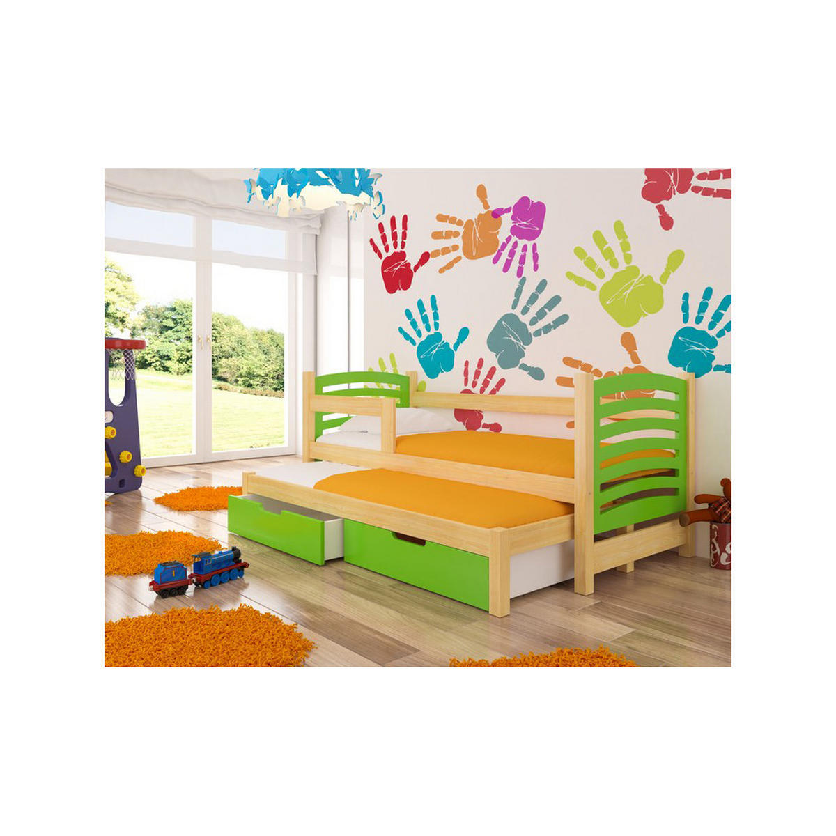 KINDERBETT Avila Kiefer Natur / grün 188 / 81 / 80cm - Braun/Grün, Holz/Holzwerkstoff (80/190cm) - Feldmann-Wohnen