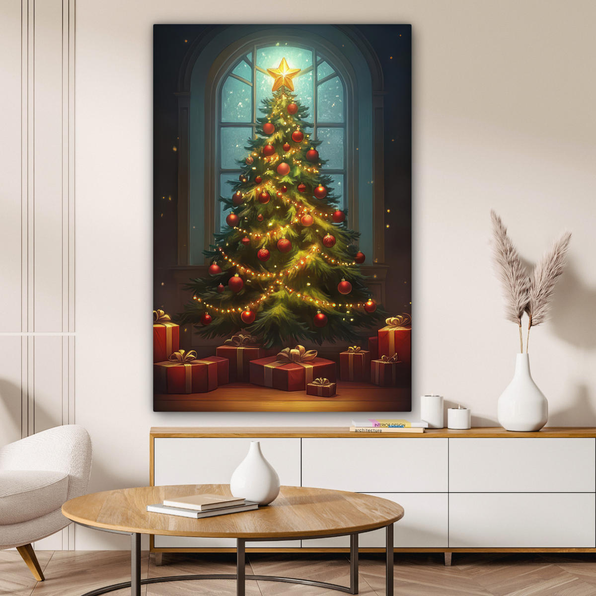 LEINWANDBILD Weihnachtsbaum - Geschenk - Winter 90x140 cm - Grün, Textil (90/140cm) - MuchoWow