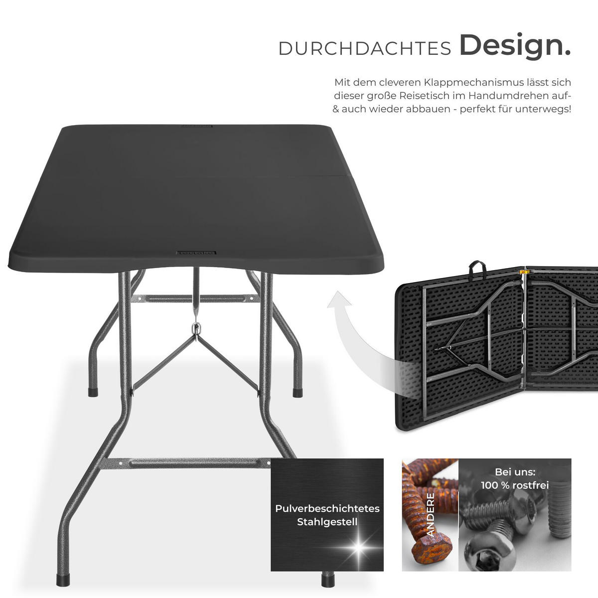 CAMPINGTISCH Panja, gummierter Tragegriff, anthrazit - Anthrazit, Kunststoff (70/180/74cm) - tectake