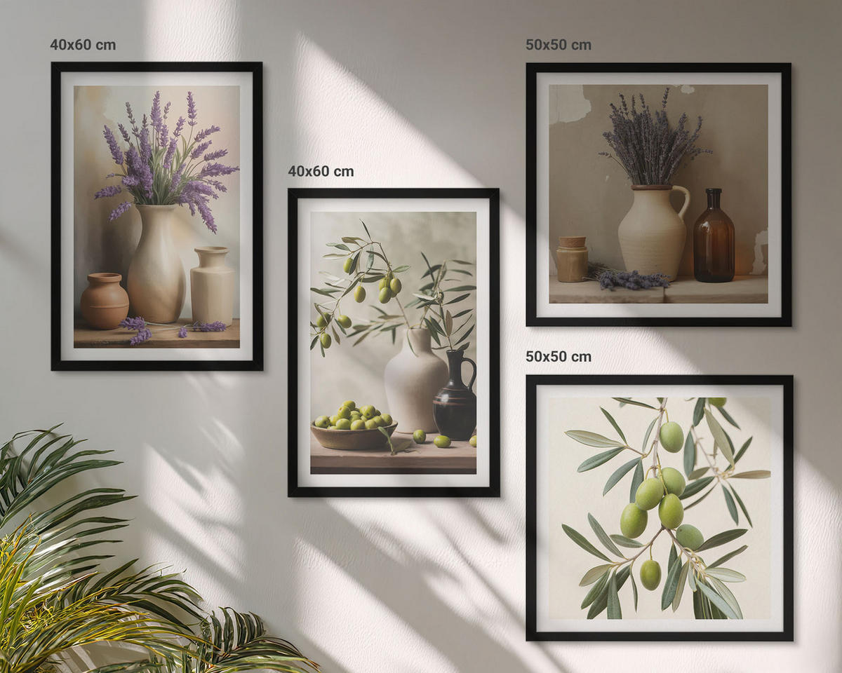 BILDER SET 4er Set - 50x50 cm & 40x60 cm Schwarzer Rahmen - Blumen in Vasen als Dekoration - Schwarz, Kunststoff (50/50cm) - TULUP