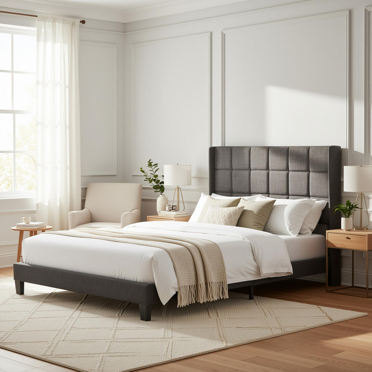 POLSTERBETT Grau Leinen mit Matratze & Lattenrost 140×200 cm - Grau, Holzwerkstoff/Textil (140/200cm) - Urban Meuble