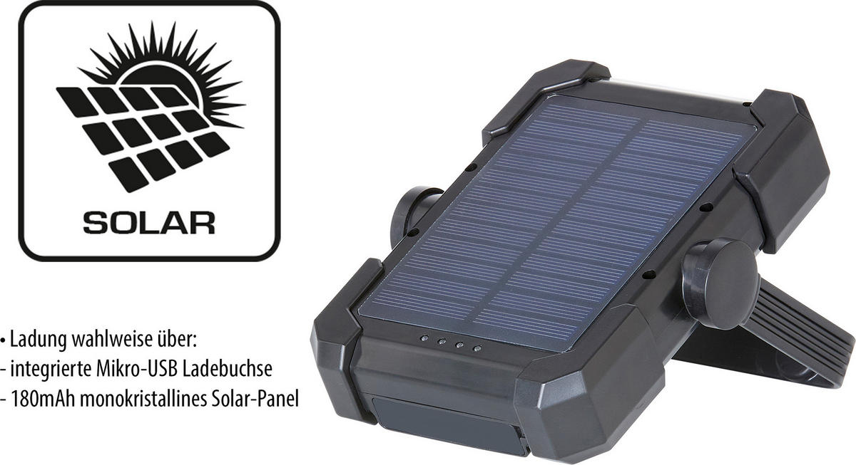 SOLAR-AKKU-OUTDOOR-ARBEITSLEUCHTE - vielseitige Campingleuchte mit Powerbank und LED Strahler für Nachtgebrauch, 2er-Set - Schwarz, Kunststoff (3.5/12.6/16.6cm) - Northpoint